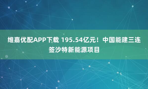 维嘉优配APP下载 195.54亿元！中国能建三连签沙特新能源项目